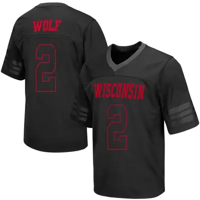Men's Replica Chase Wolf Wisconsin Badgers out College Jersey - Black